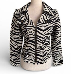 Clara S Zebra Print Zip Up Moto Jacket